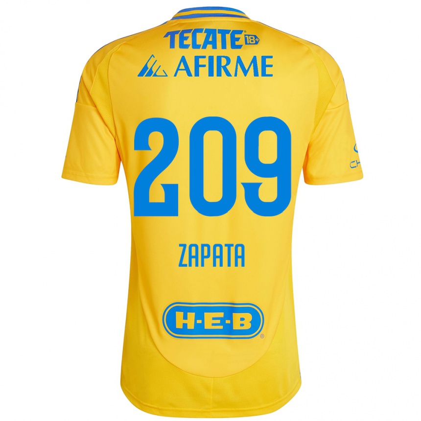 Kids Football Jorge Zapata #209 Gold Yellow Home Jersey 2024/25 T-Shirt Nz