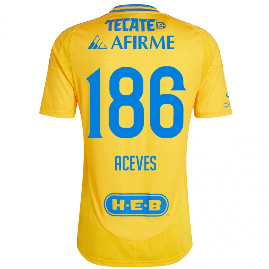 Kids Football Israel Aceves #186 Gold Yellow Home Jersey 2024/25 T-Shirt Nz