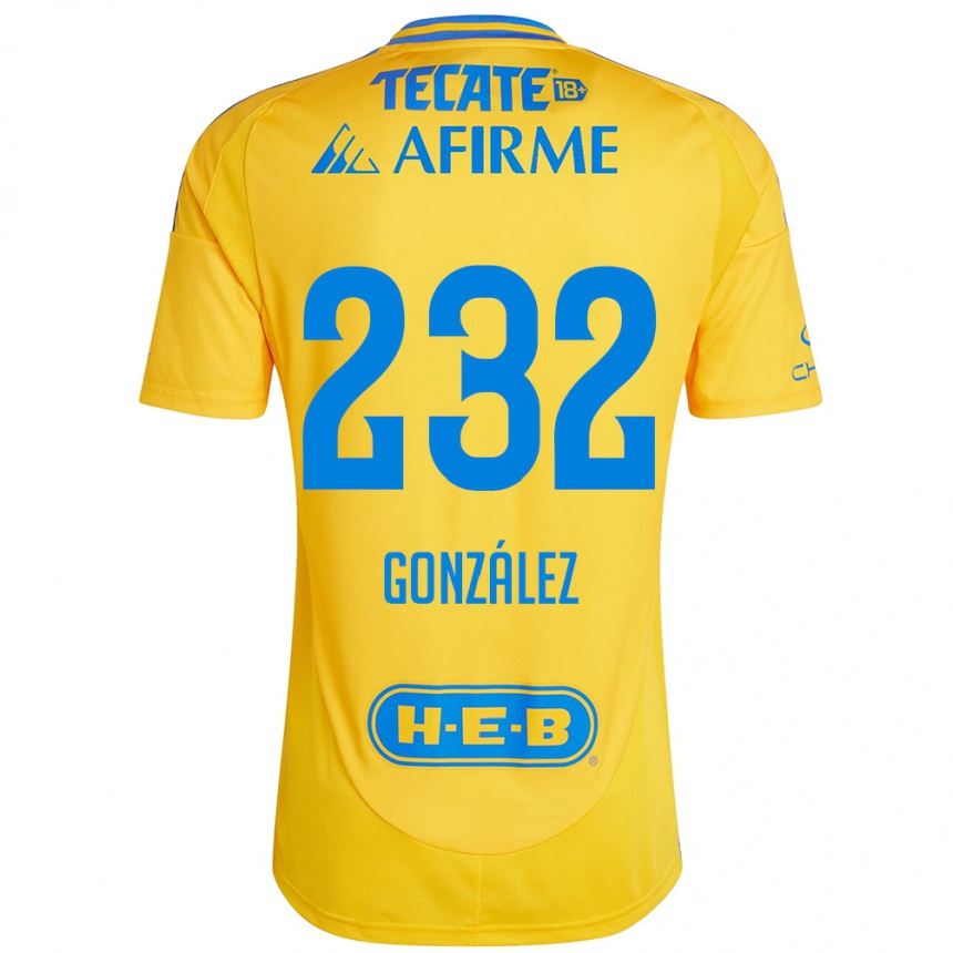 Kids Football César González #232 Gold Yellow Home Jersey 2024/25 T-Shirt Nz