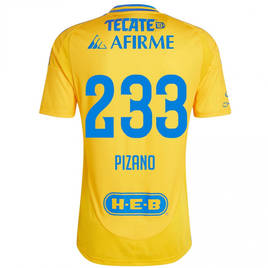 Kids Football Juan Pizano #233 Gold Yellow Home Jersey 2024/25 T-Shirt Nz