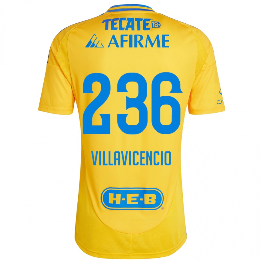 Kids Football Edgar Villavicencio #236 Gold Yellow Home Jersey 2024/25 T-Shirt Nz