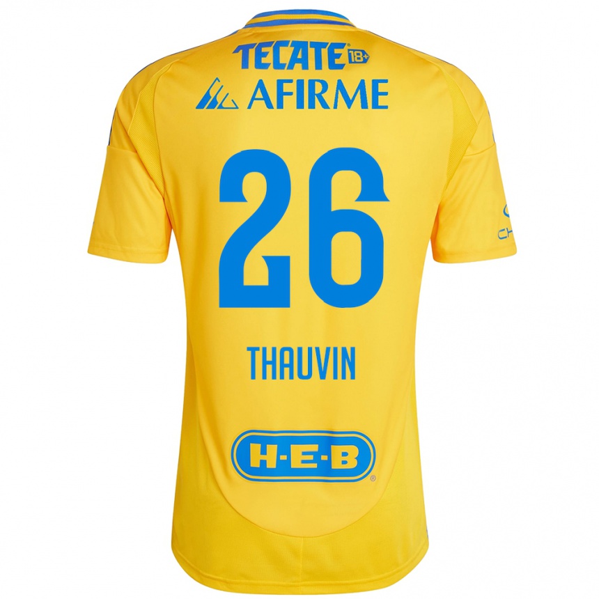 Kids Football Florian Thauvin #26 Gold Yellow Home Jersey 2024/25 T-Shirt Nz