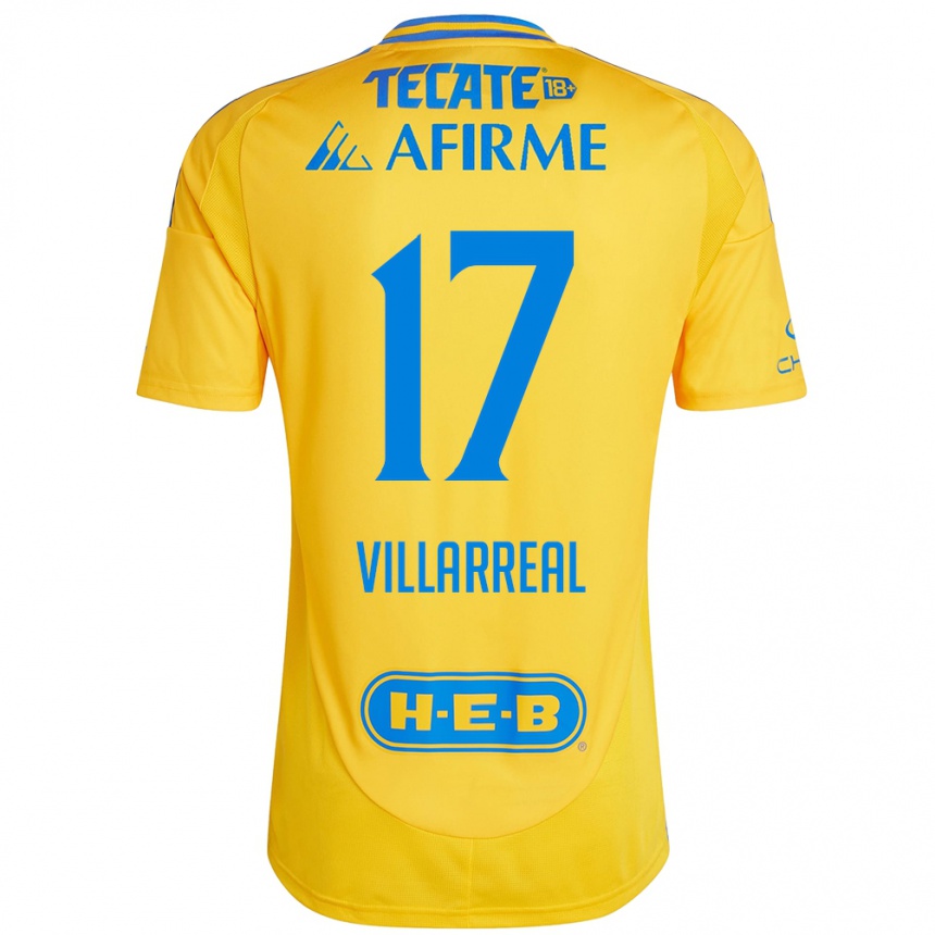 Kids Football Natalia Villarreal #17 Gold Yellow Home Jersey 2024/25 T-Shirt Nz