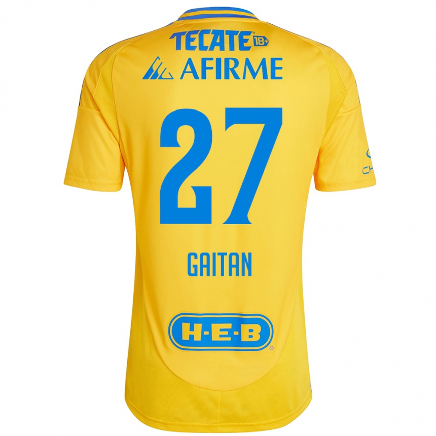 Kids Football Natalia Gaitan #27 Gold Yellow Home Jersey 2024/25 T-Shirt Nz