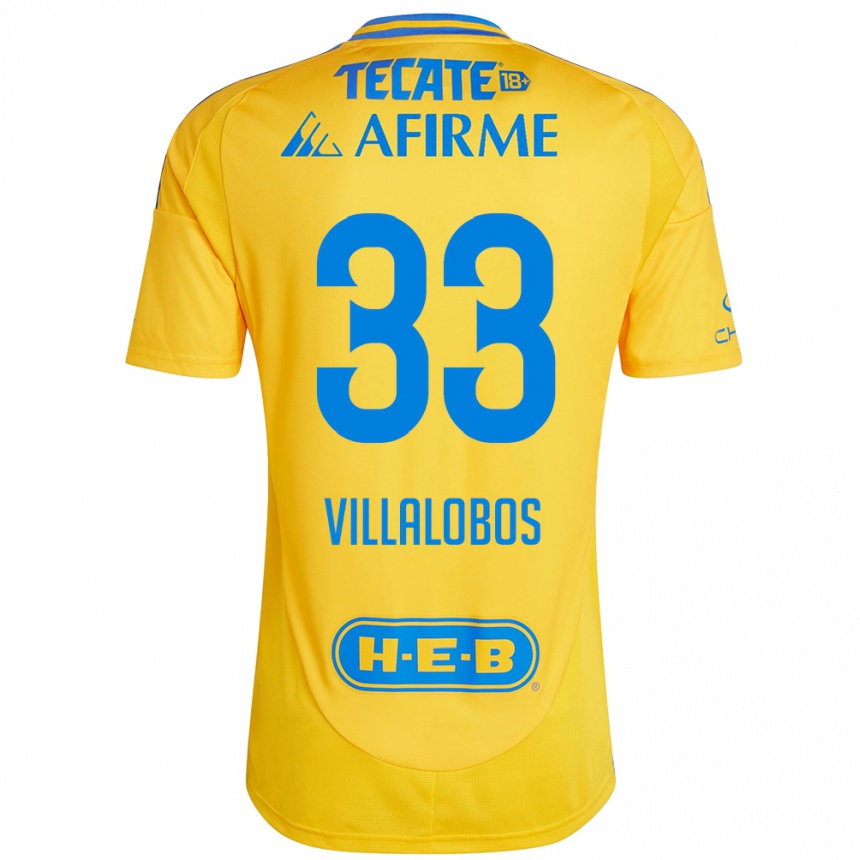 Kids Football Vania Villalobos #33 Gold Yellow Home Jersey 2024/25 T-Shirt Nz