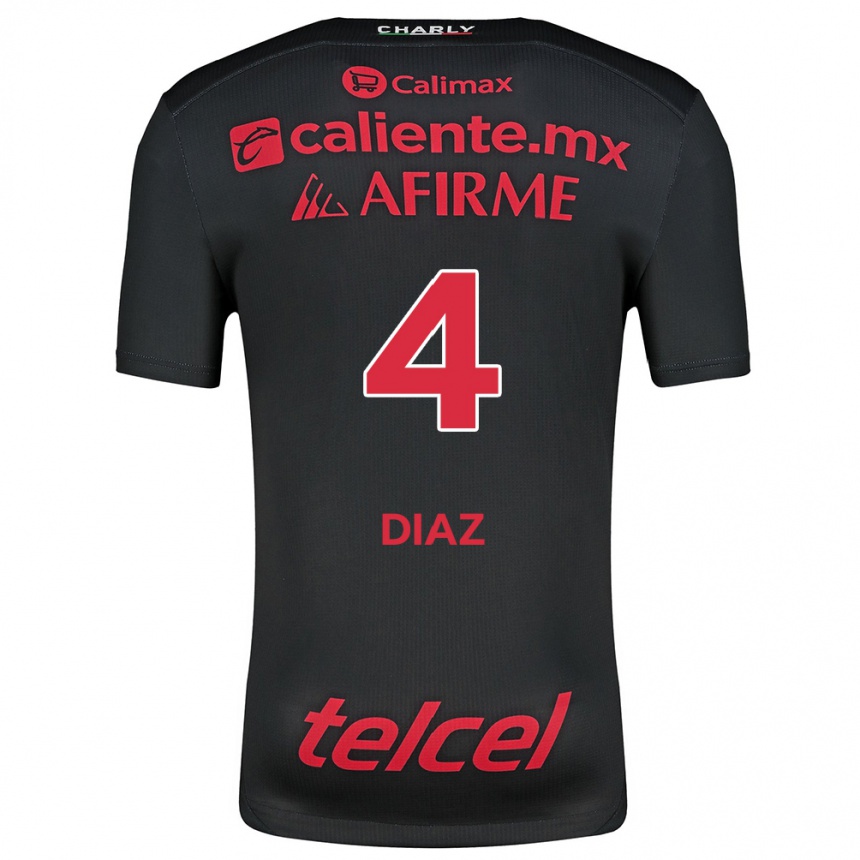 Kids Football Nicolás Díaz #4 Black Red Home Jersey 2024/25 T-Shirt Nz