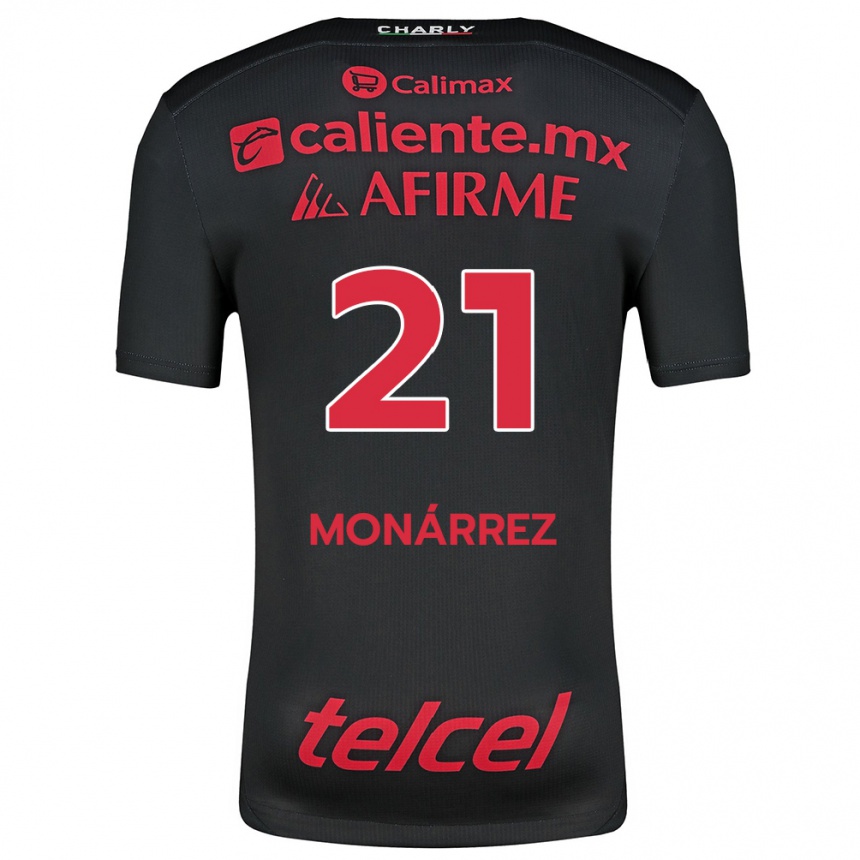 Kids Football Fernando Monárrez #21 Black Red Home Jersey 2024/25 T-Shirt Nz