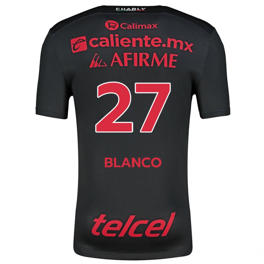 Kids Football Domingo Blanco #27 Black Red Home Jersey 2024/25 T-Shirt Nz