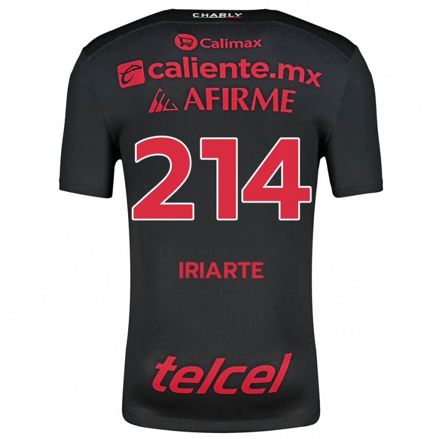 Kids Football Oliver Iriarte #214 Black Red Home Jersey 2024/25 T-Shirt Nz