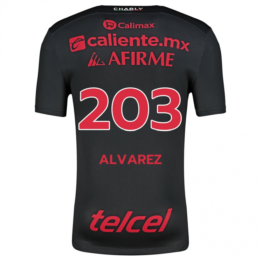 Kids Football Jaime Álvarez #203 Black Red Home Jersey 2024/25 T-Shirt Nz