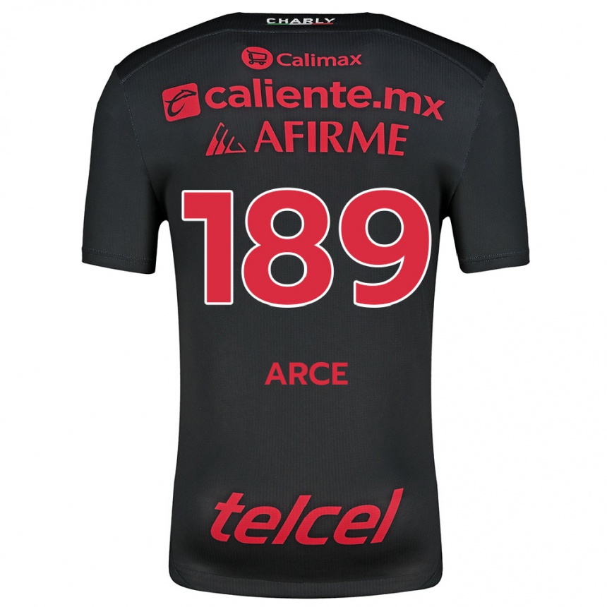 Kids Football Diego Arce #189 Black Red Home Jersey 2024/25 T-Shirt Nz