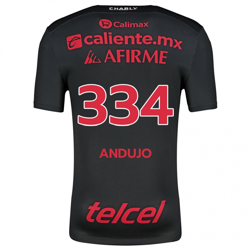 Kids Football Favio Andujo #334 Black Red Home Jersey 2024/25 T-Shirt Nz