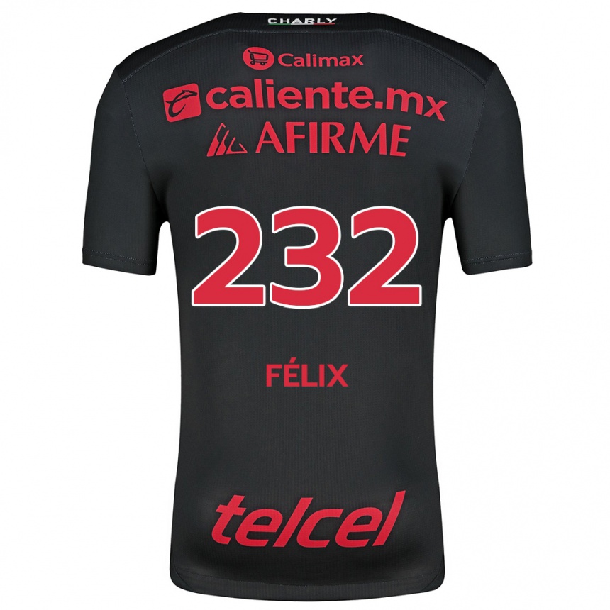 Kids Football Erick Félix #232 Black Red Home Jersey 2024/25 T-Shirt Nz