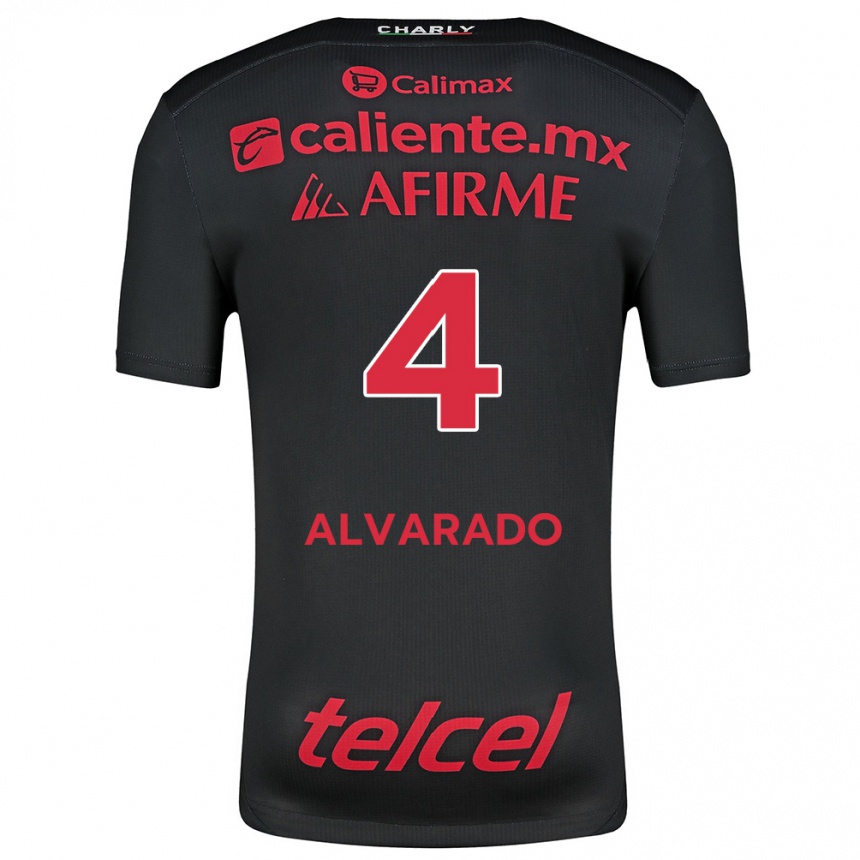 Kids Football Mónica Alvarado #4 Black Red Home Jersey 2024/25 T-Shirt Nz