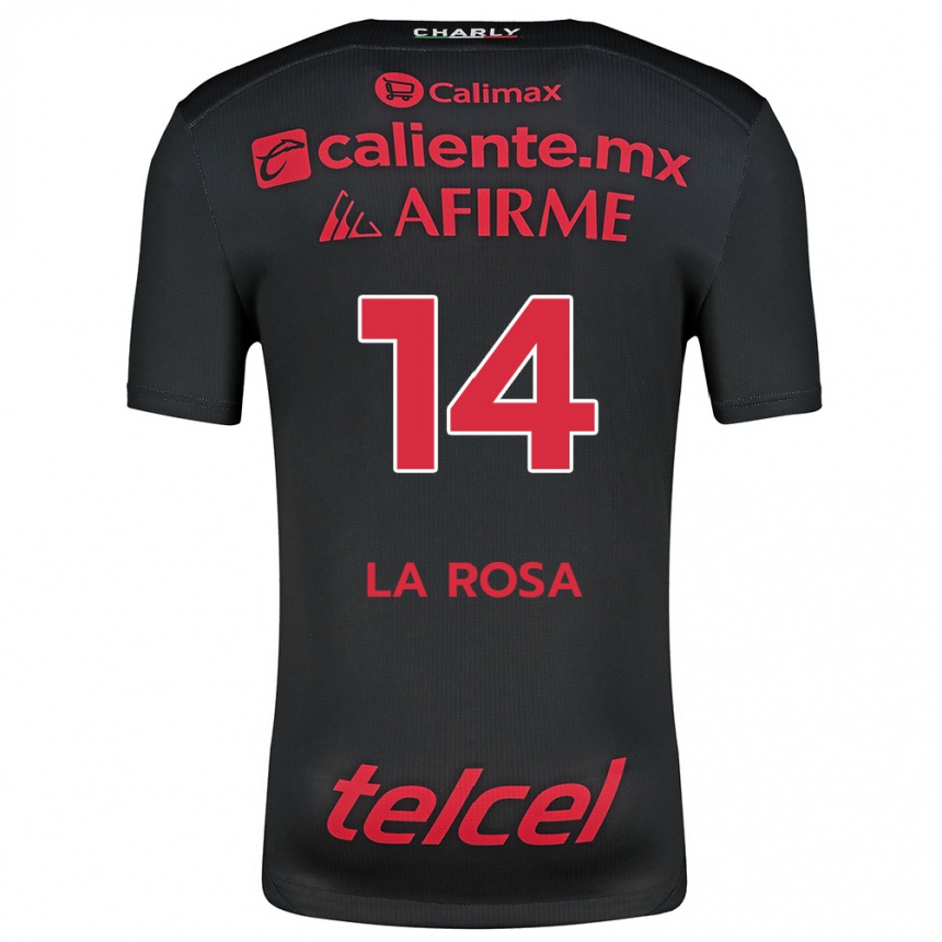 Kids Football Joselyn De La Rosa #14 Black Red Home Jersey 2024/25 T-Shirt Nz