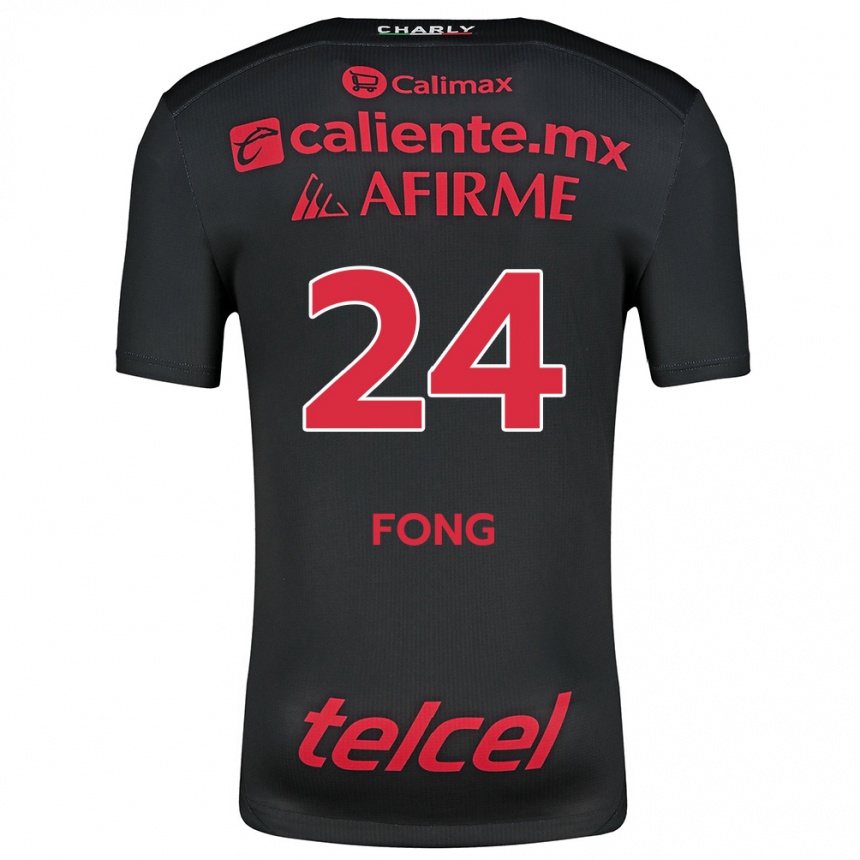 Kids Football Michel Fong #24 Black Red Home Jersey 2024/25 T-Shirt Nz