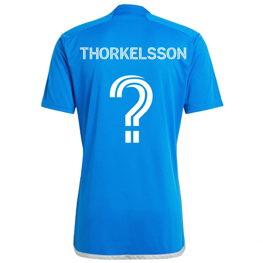 Kids Football Róbert Orri Thorkelsson #0 Blue White Home Jersey 2024/25 T-Shirt Nz