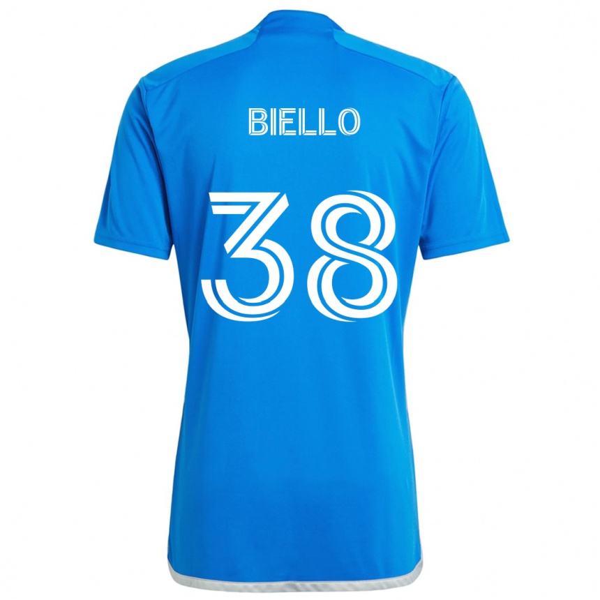 Kids Football Alessandro Biello #38 Blue White Home Jersey 2024/25 T-Shirt Nz