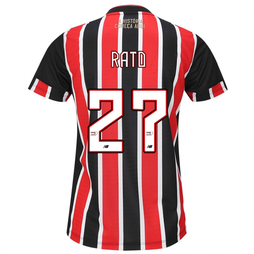 Kids Football Wellington Rato #27 Black Red White Away Jersey 2024/25 T-Shirt Nz