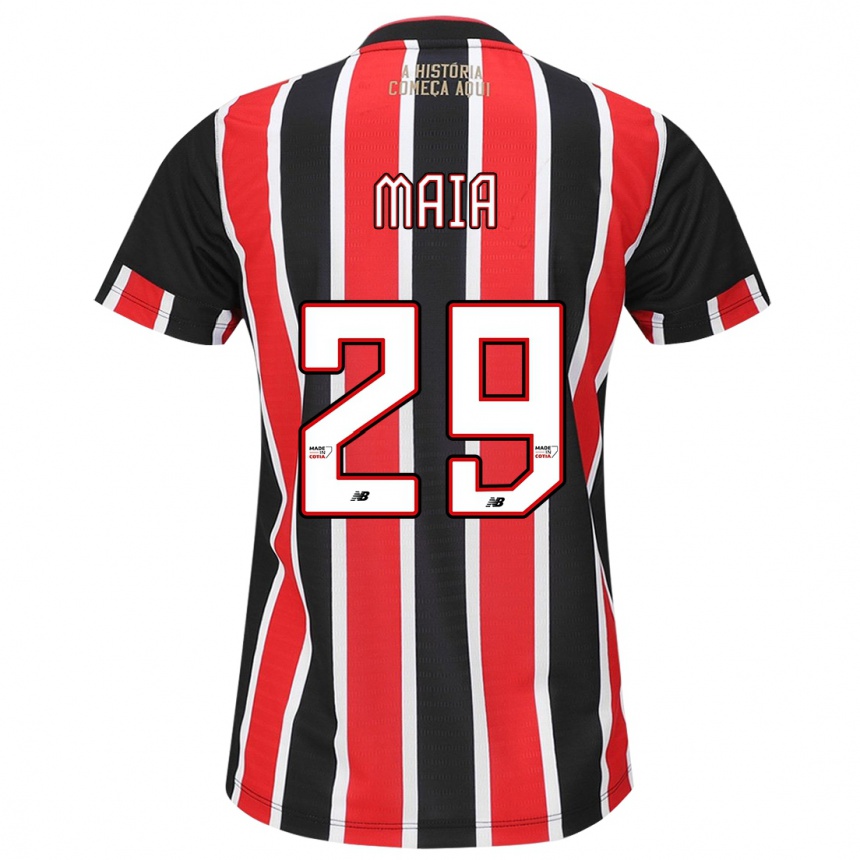 Kids Football Pablo Maia #29 Black Red White Away Jersey 2024/25 T-Shirt Nz