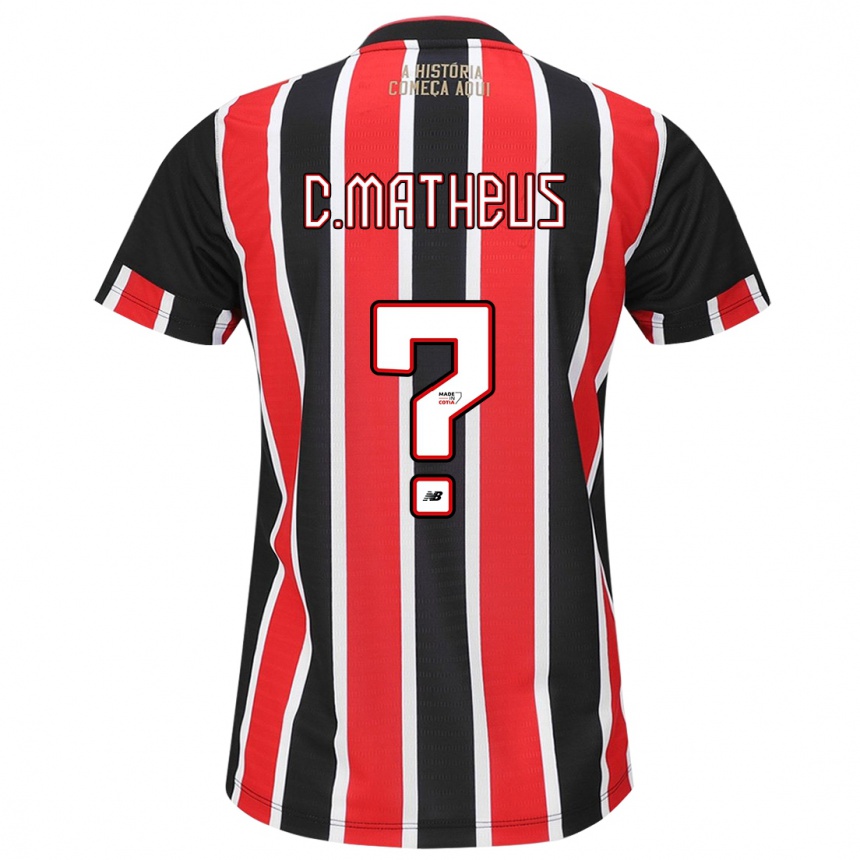 Kids Football Caio Matheus #0 Black Red White Away Jersey 2024/25 T-Shirt Nz