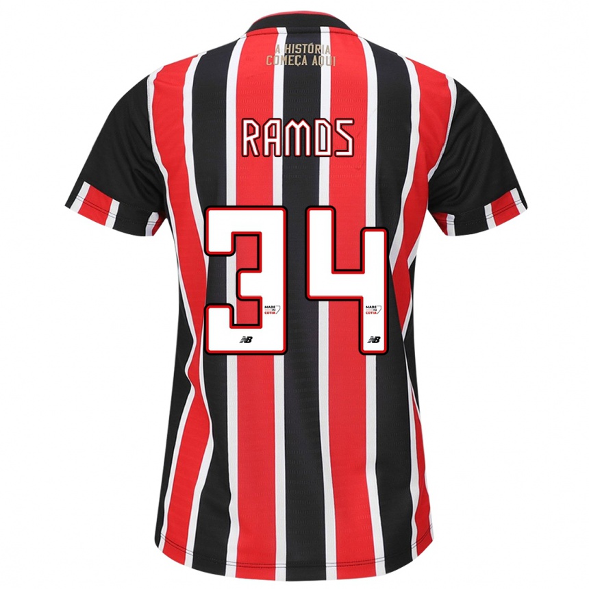 Kids Football Raí Ramos #34 Black Red White Away Jersey 2024/25 T-Shirt Nz