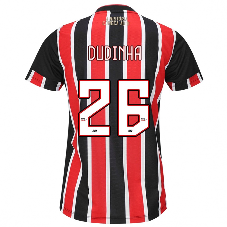 Kids Football Dudinha #26 Black Red White Away Jersey 2024/25 T-Shirt Nz