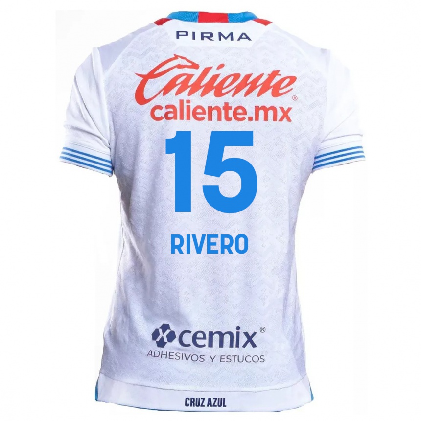 Kids Football Ignacio Rivero #15 White Blue Away Jersey 2024/25 T-Shirt Nz