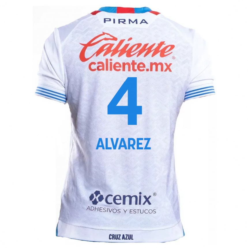 Kids Football Gabriela Alvarez #4 White Blue Away Jersey 2024/25 T-Shirt Nz