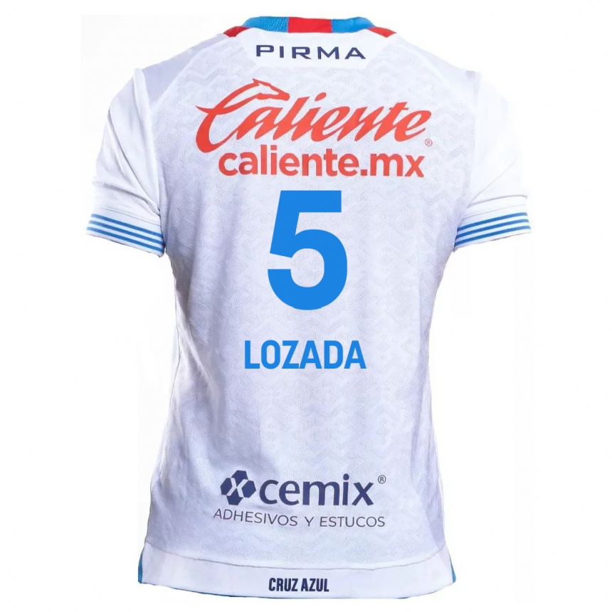 Kids Football Ana Lozada #5 White Blue Away Jersey 2024/25 T-Shirt Nz