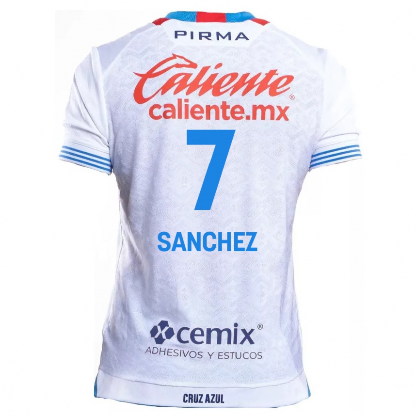 Kids Football Andrea Sanchez #7 White Blue Away Jersey 2024/25 T-Shirt Nz