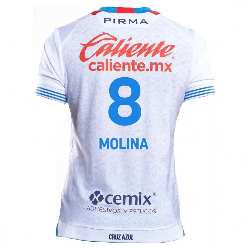 Kids Football Dalia Molina #8 White Blue Away Jersey 2024/25 T-Shirt Nz