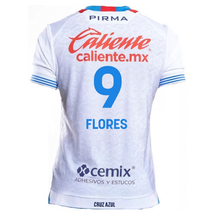 Kids Football Daniela Flores #9 White Blue Away Jersey 2024/25 T-Shirt Nz