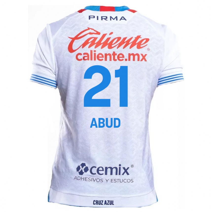 Kids Football Karime Abud #21 White Blue Away Jersey 2024/25 T-Shirt Nz