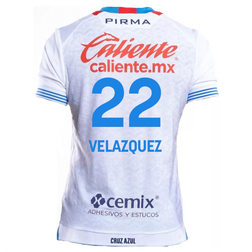 Kids Football Hireri Velazquez #22 White Blue Away Jersey 2024/25 T-Shirt Nz