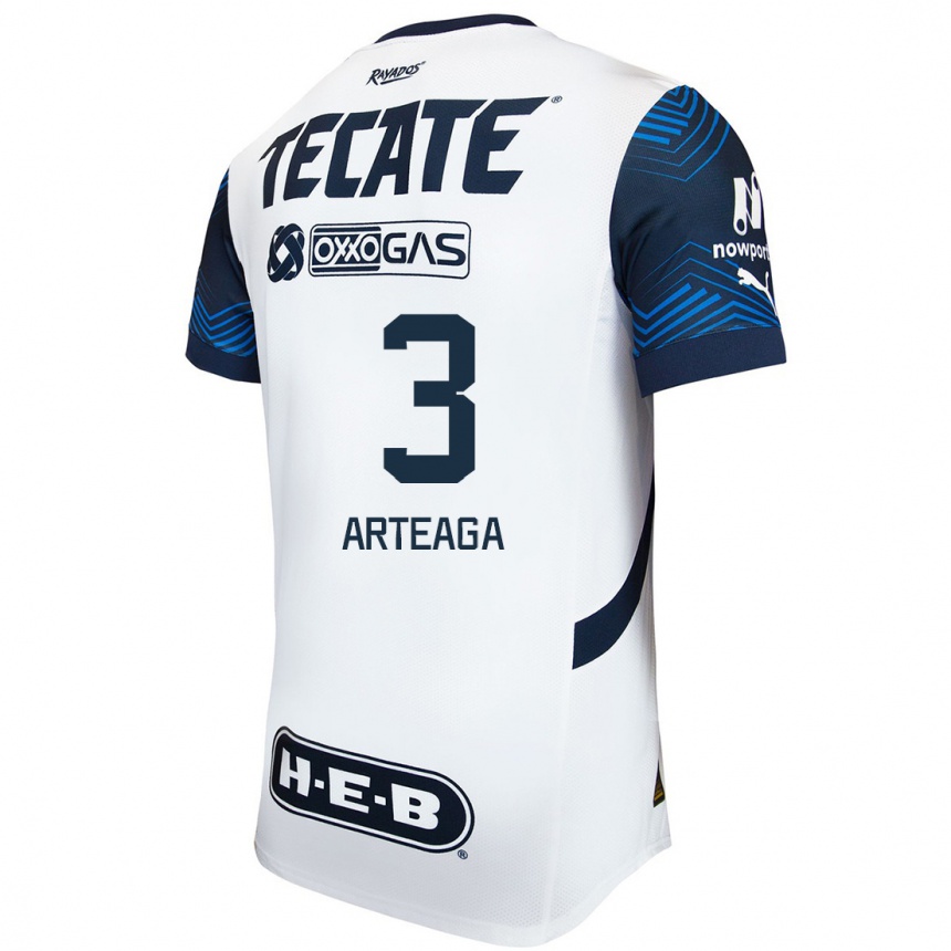 Kids Football Gerardo Arteaga #3 White Blue Away Jersey 2024/25 T-Shirt Nz