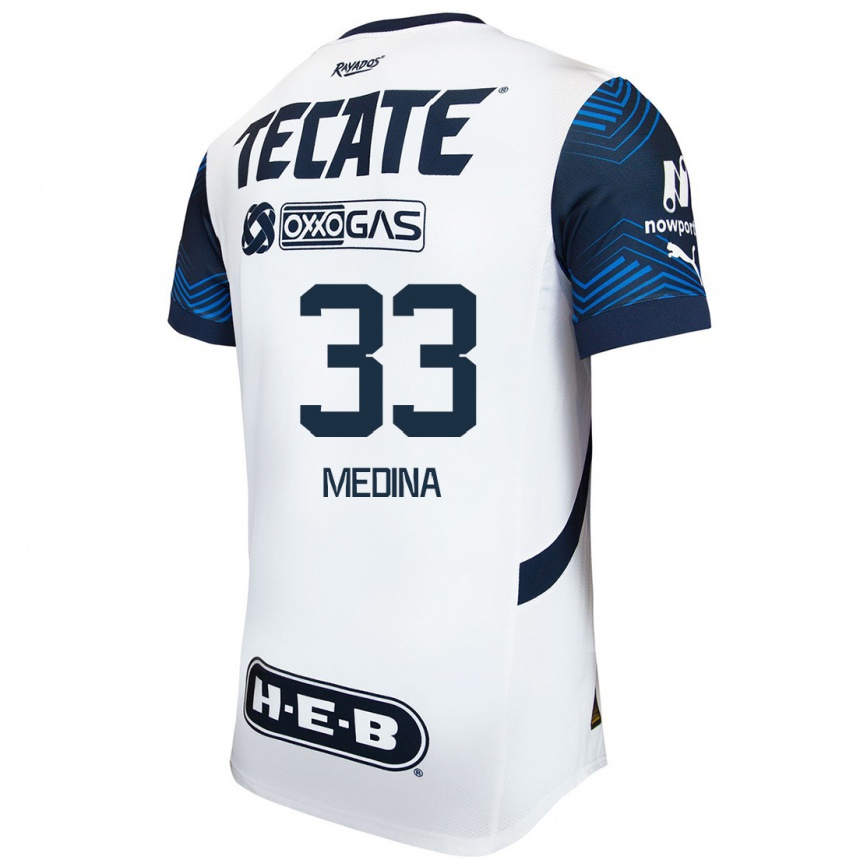 Kids Football Stefan Medina #33 White Blue Away Jersey 2024/25 T-Shirt Nz