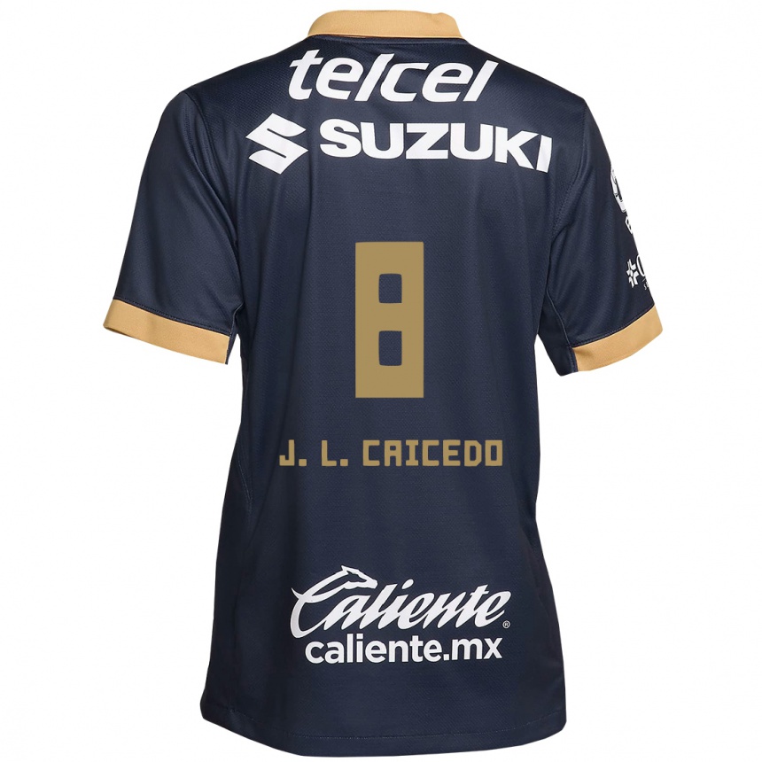 Kids Football José Caicedo #8 Obsidian Gold White Away Jersey 2024/25 T-Shirt Nz