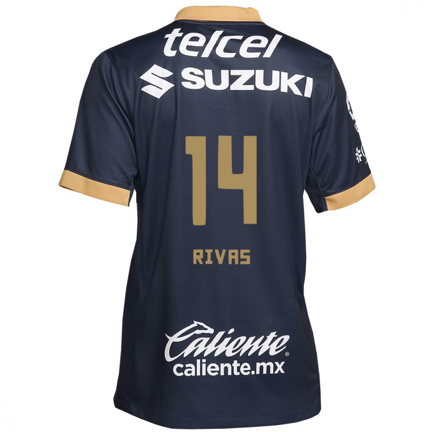 Kids Football Jesús Rivas #14 Obsidian Gold White Away Jersey 2024/25 T-Shirt Nz