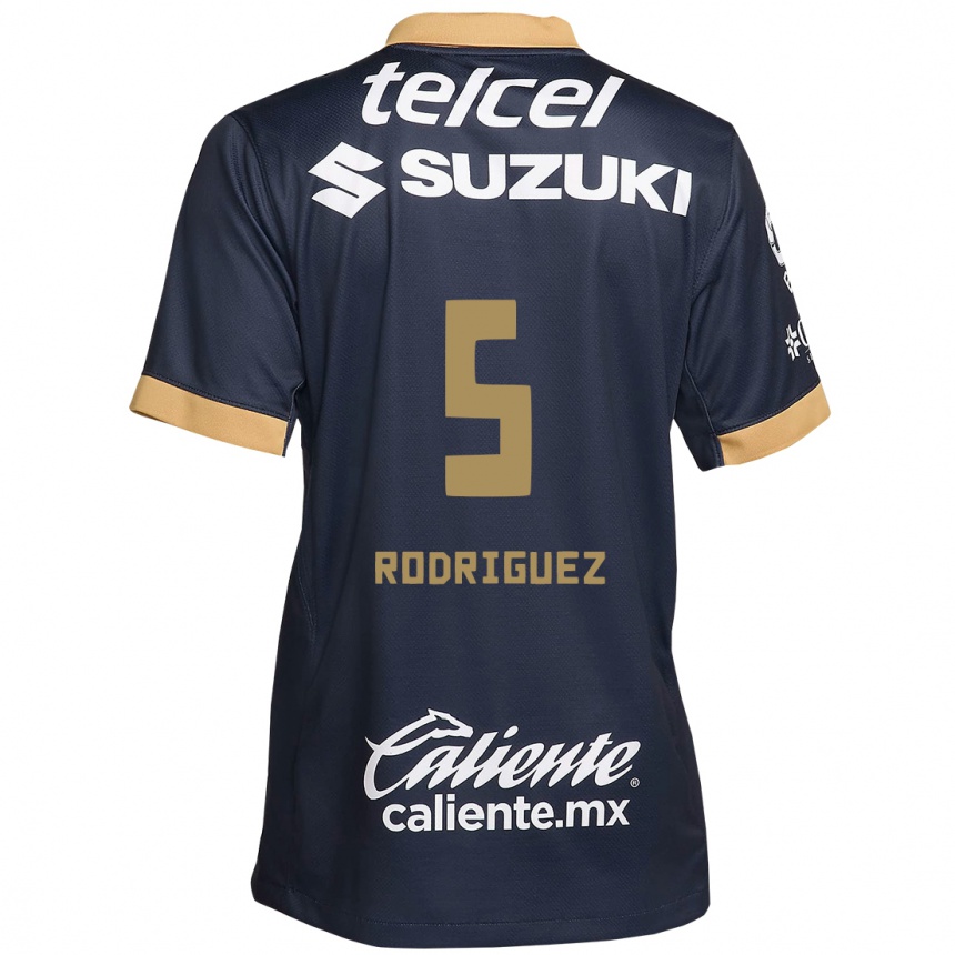 Kids Football Jeronimo Rodriguez #5 Obsidian Gold White Away Jersey 2024/25 T-Shirt Nz