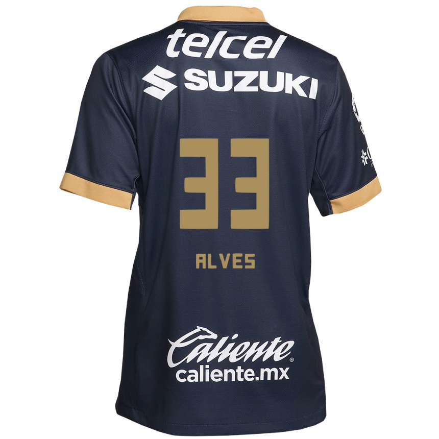 Kids Football Dani Alves #33 Obsidian Gold White Away Jersey 2024/25 T-Shirt Nz