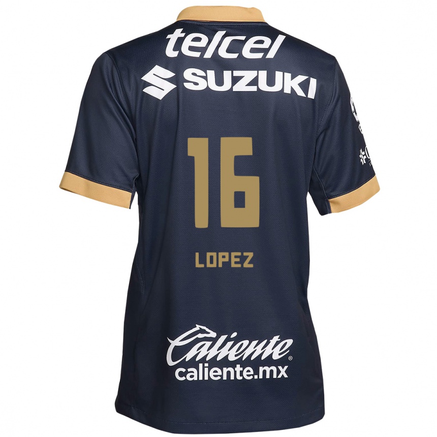 Kids Football Samantha Lopez #16 Obsidian Gold White Away Jersey 2024/25 T-Shirt Nz