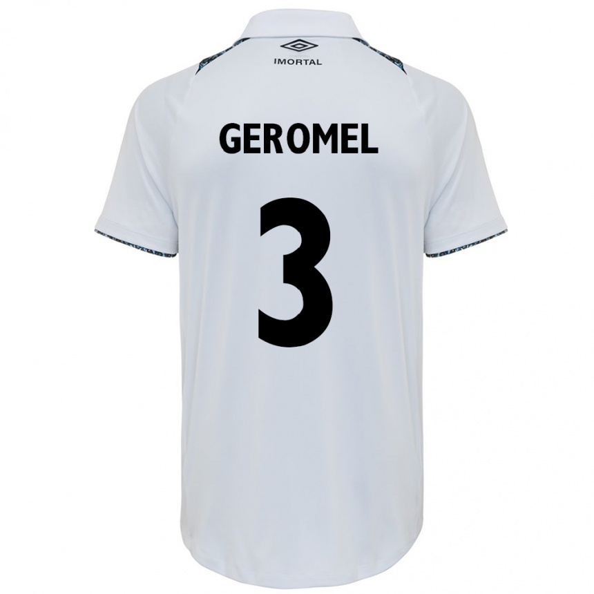 Kids Football Pedro Geromel #3 White Blue Away Jersey 2024/25 T-Shirt Nz