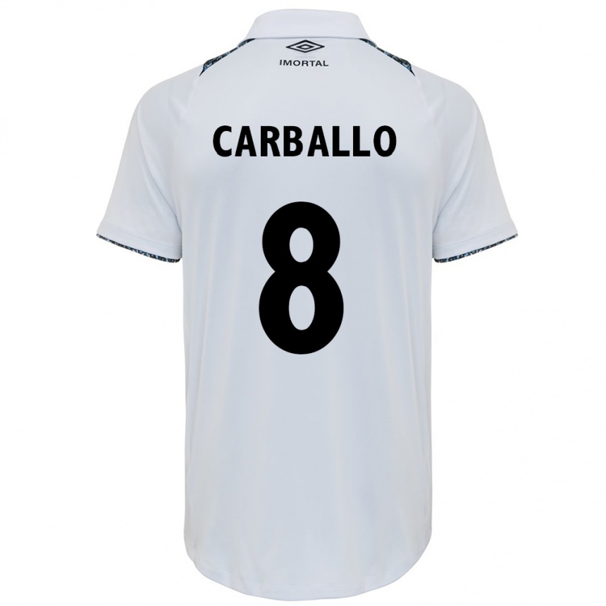 Kids Football Felipe Carballo #8 White Blue Away Jersey 2024/25 T-Shirt Nz