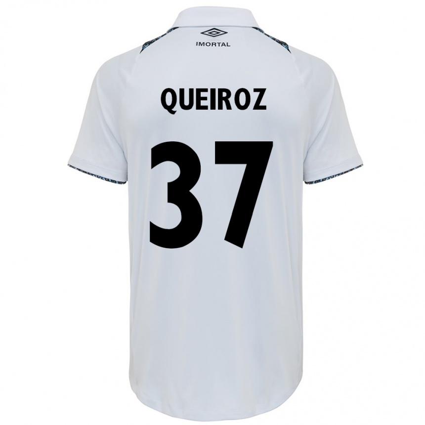 Kids Football Du Queiroz #37 White Blue Away Jersey 2024/25 T-Shirt Nz