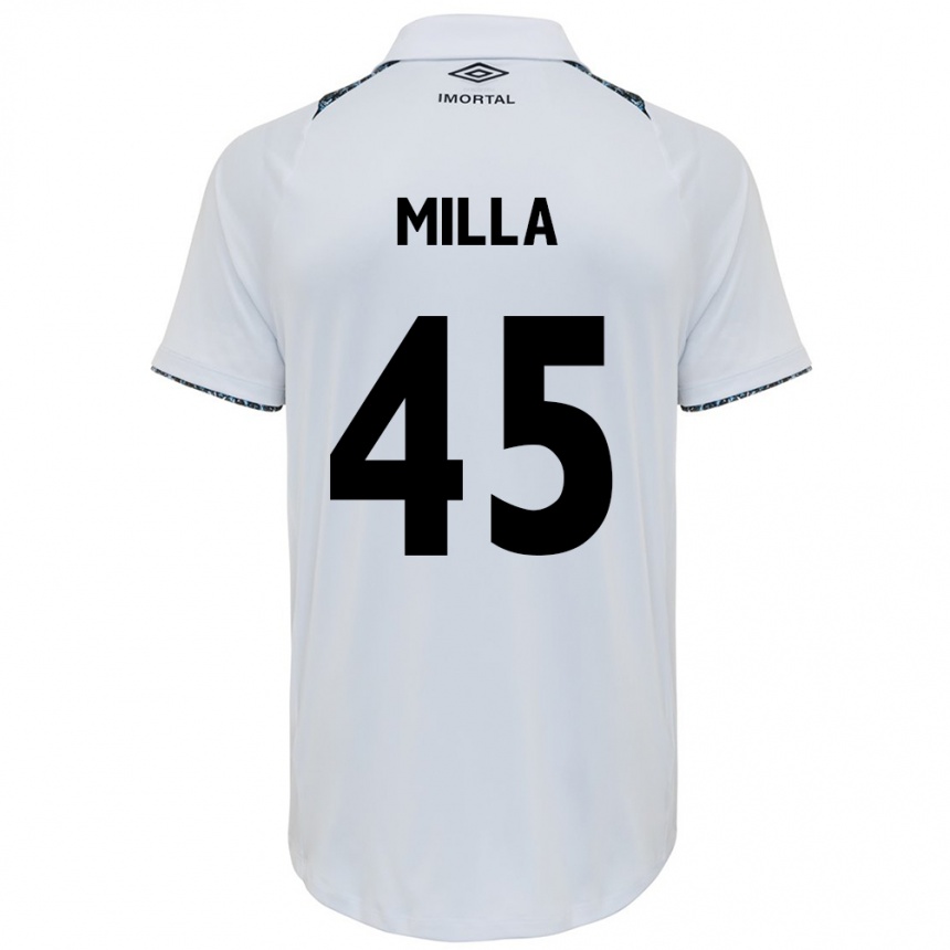 Kids Football Lucas Milla #45 White Blue Away Jersey 2024/25 T-Shirt Nz