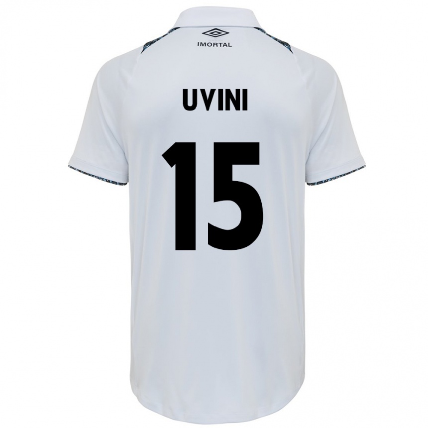 Kids Football Bruno Uvini #15 White Blue Away Jersey 2024/25 T-Shirt Nz