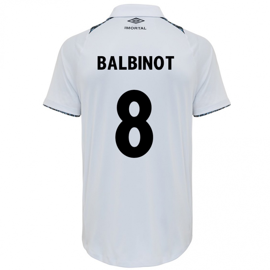 Kids Football Manu Balbinot #8 White Blue Away Jersey 2024/25 T-Shirt Nz