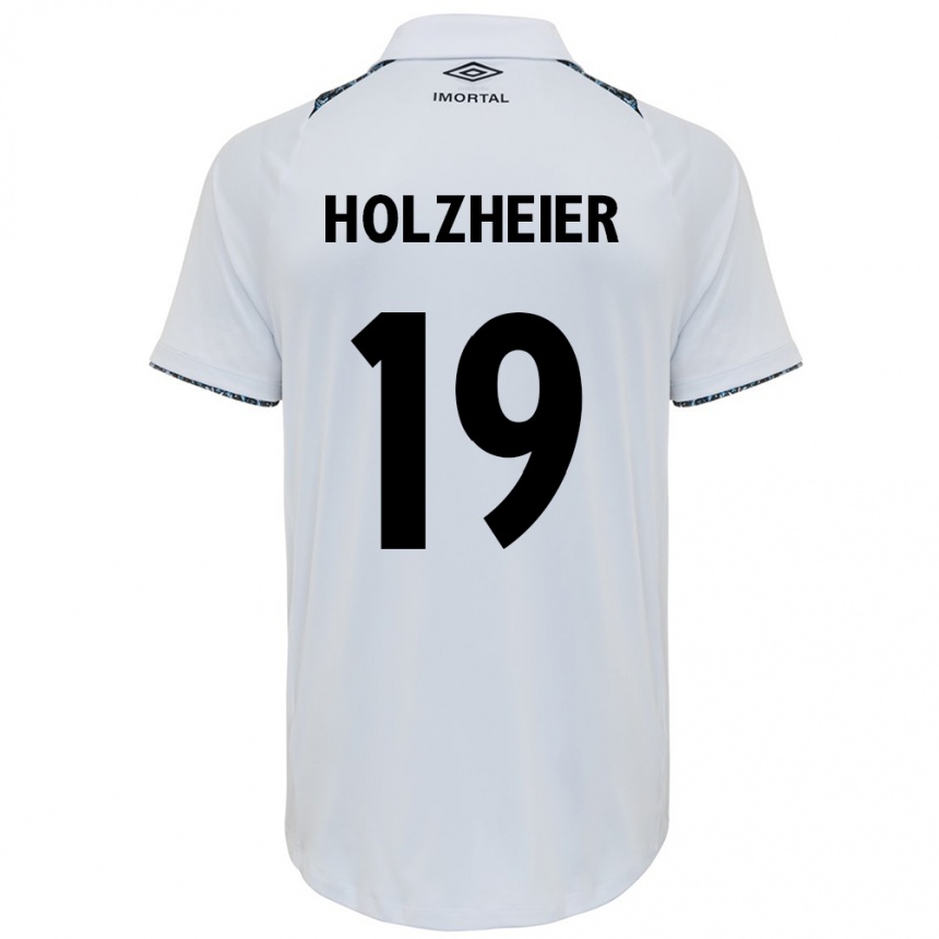 Kids Football Agostina Holzheier #19 White Blue Away Jersey 2024/25 T-Shirt Nz