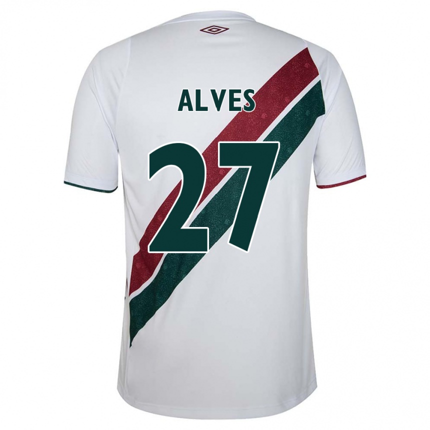 Kids Football Felipe Alves #27 White Green Maroon Away Jersey 2024/25 T-Shirt Nz